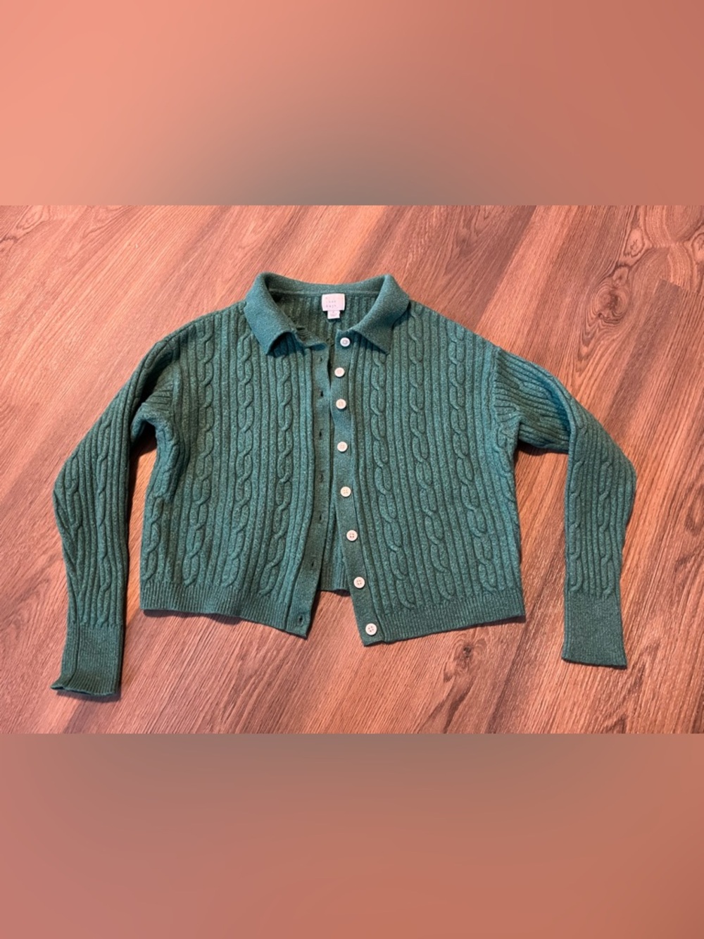 a new day Green Cable-Knit Polo Cardigan